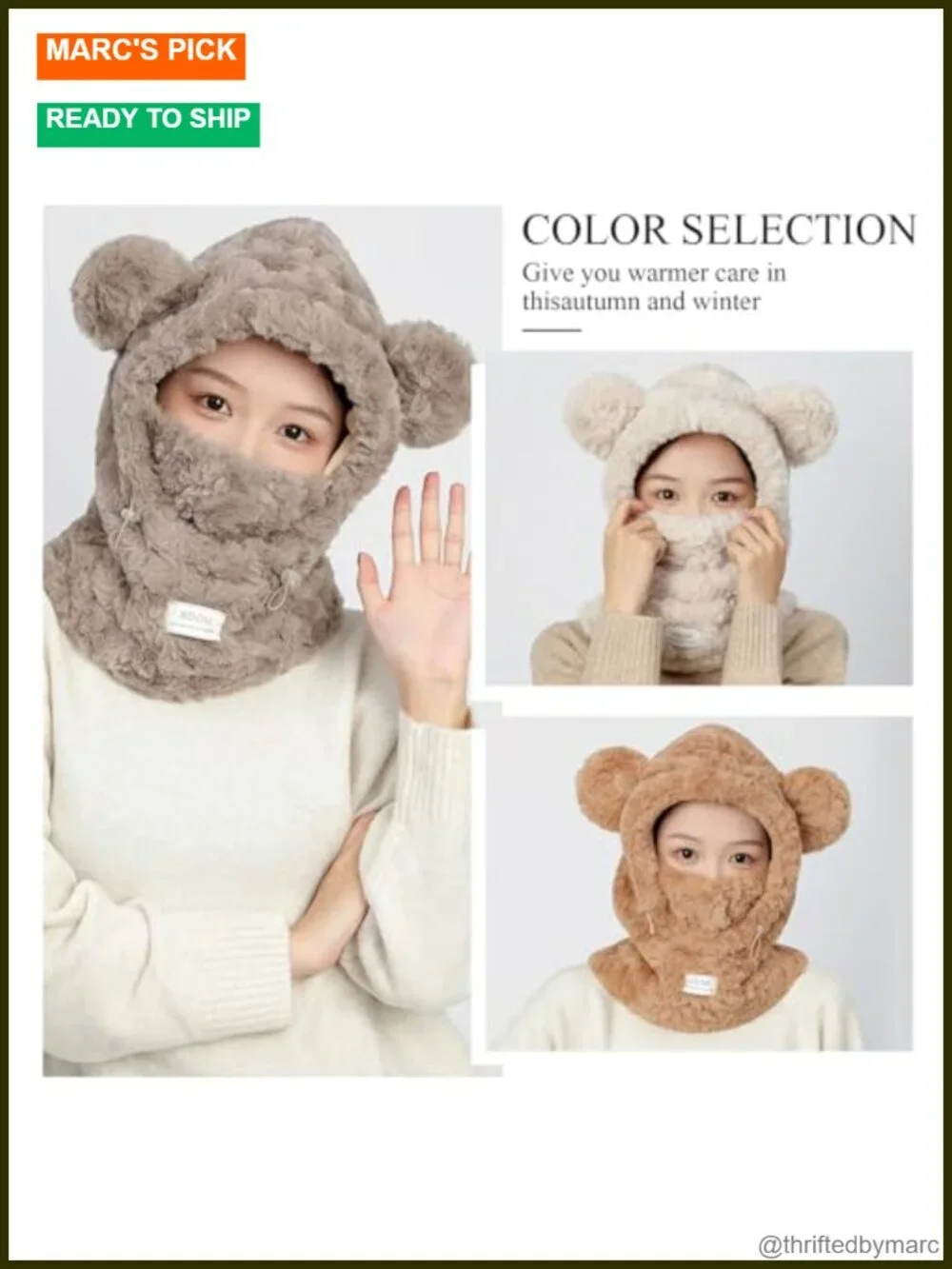 3 in 1 Hooded Scarf with Mittens Cat Bear Ears Polar Fleece Winter Set